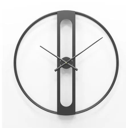 Round metal wall clock with 50cm diameter in black or gold finish, showing silent quartz movement