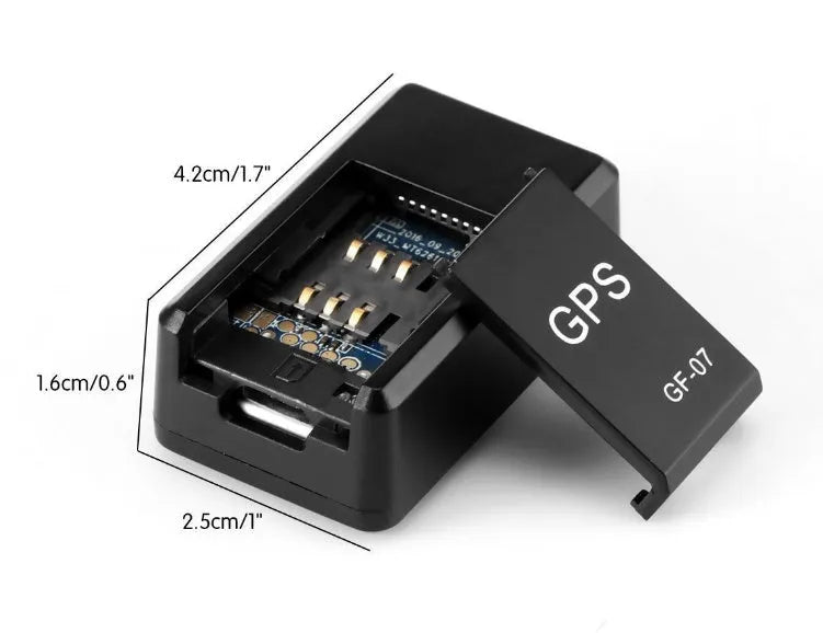 Anti-lost tracking alarm GF07 black ABS device with SOS alarm, 35x20x14mm, lithium battery