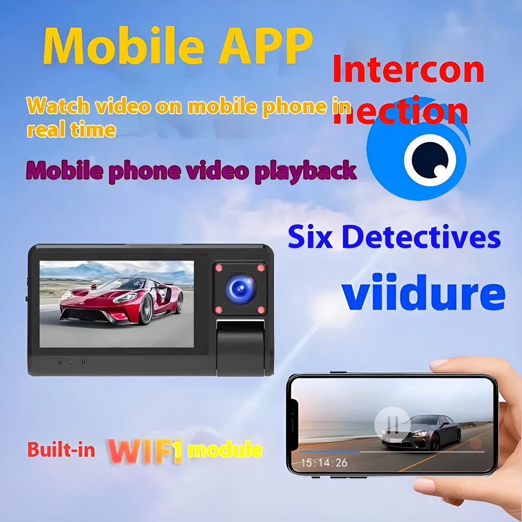 Black G50 dashboard camera with 3-inch screen mounted on car windshield showing wide road view