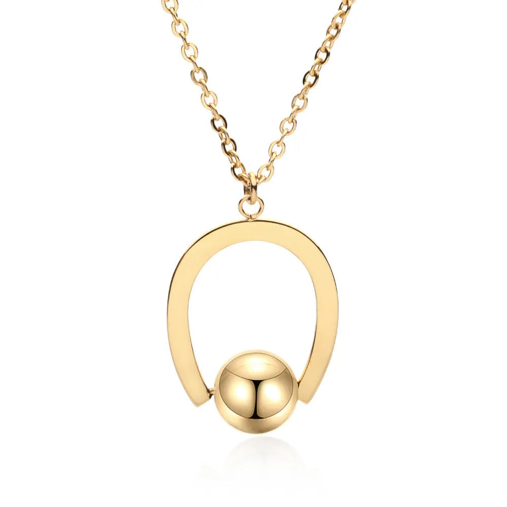 Stainless steel bead chain necklace with geometric pendant, adjustable from 21cm to 50cm length