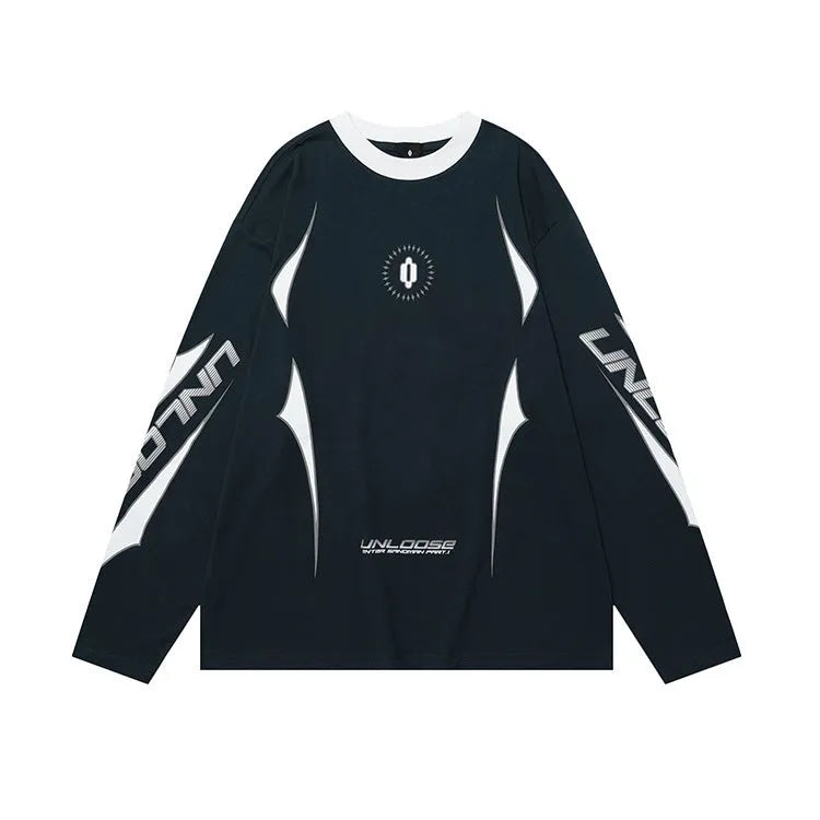 Round neck drop shoulder long sleeve pullover in grey khaki with letter pattern, loose fit