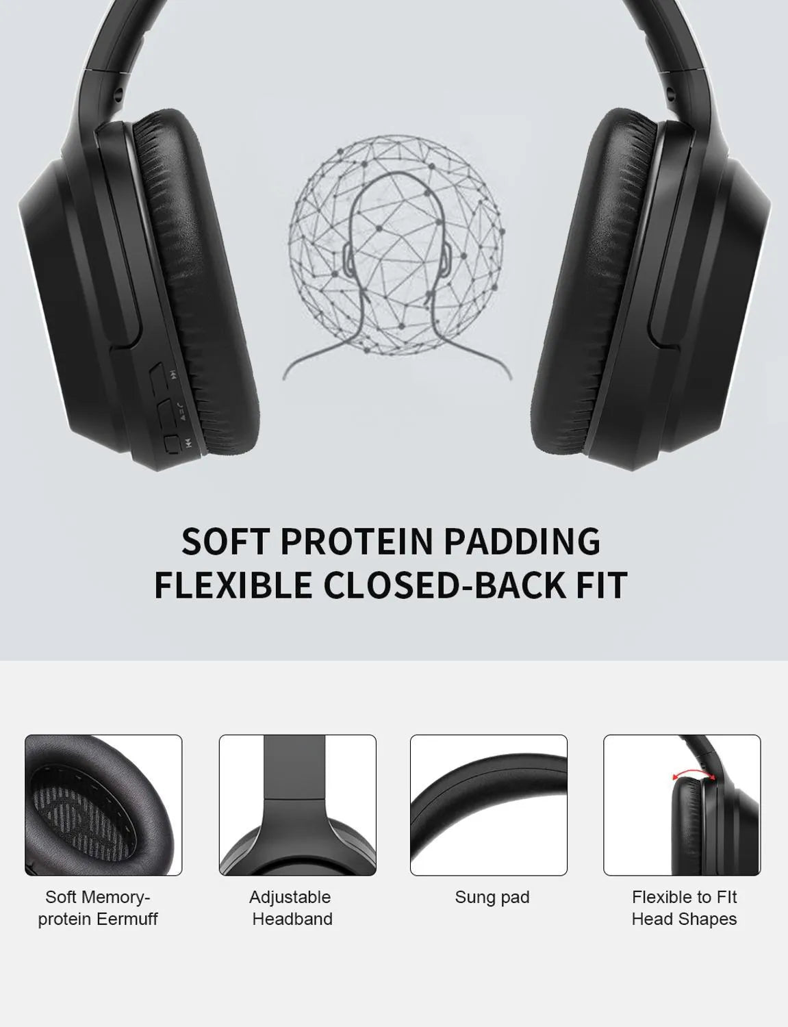 Black Gorsun E98 over-ear wireless Bluetooth headset with memory-protein ear cushions and stainless steel slider.