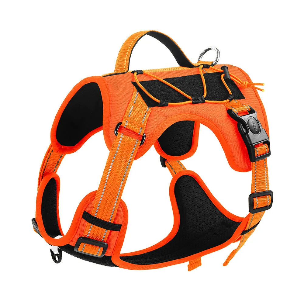 Reflective adjustable dog harness with hand-holding rope in navy blue colour, showing chest strap and grip design