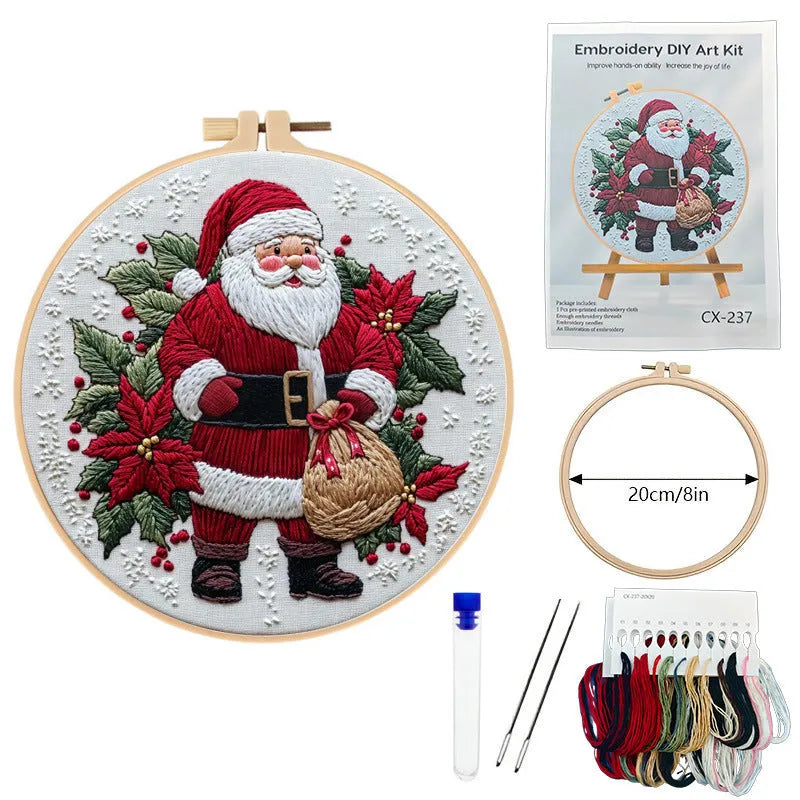 Santa Claus landscape embroidery kit with 28cm cotton linen fabric and complete materials