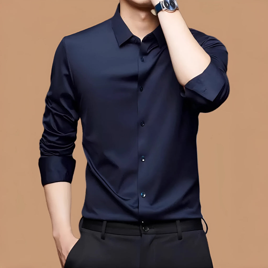 Seamless long sleeve anti-wrinkle shirt in elastic spandex fabric available in multiple colours