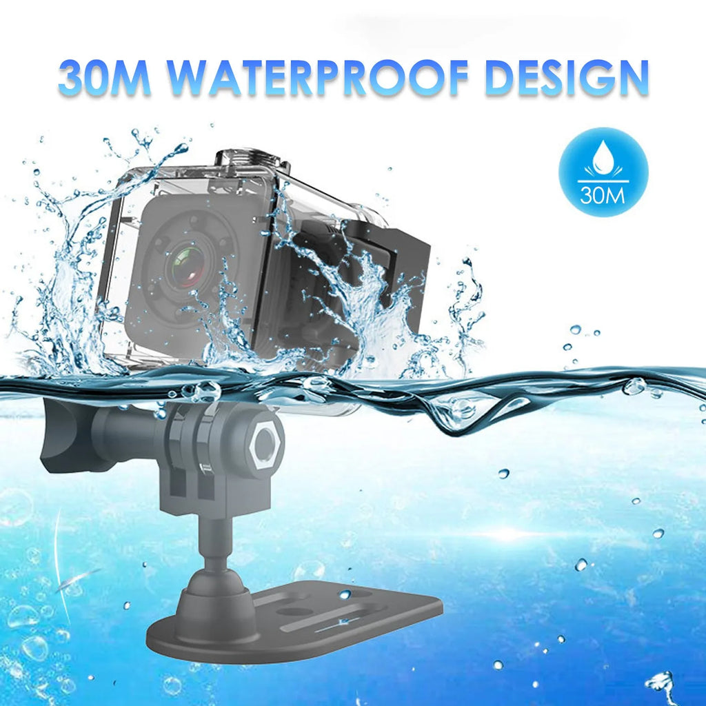 SQ29 waterproof sports camera in black with 240-minute battery and 32GB storage support