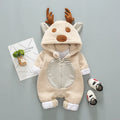 Baby wearing a long-sleeve cotton blend romper with a lace-up strap closure