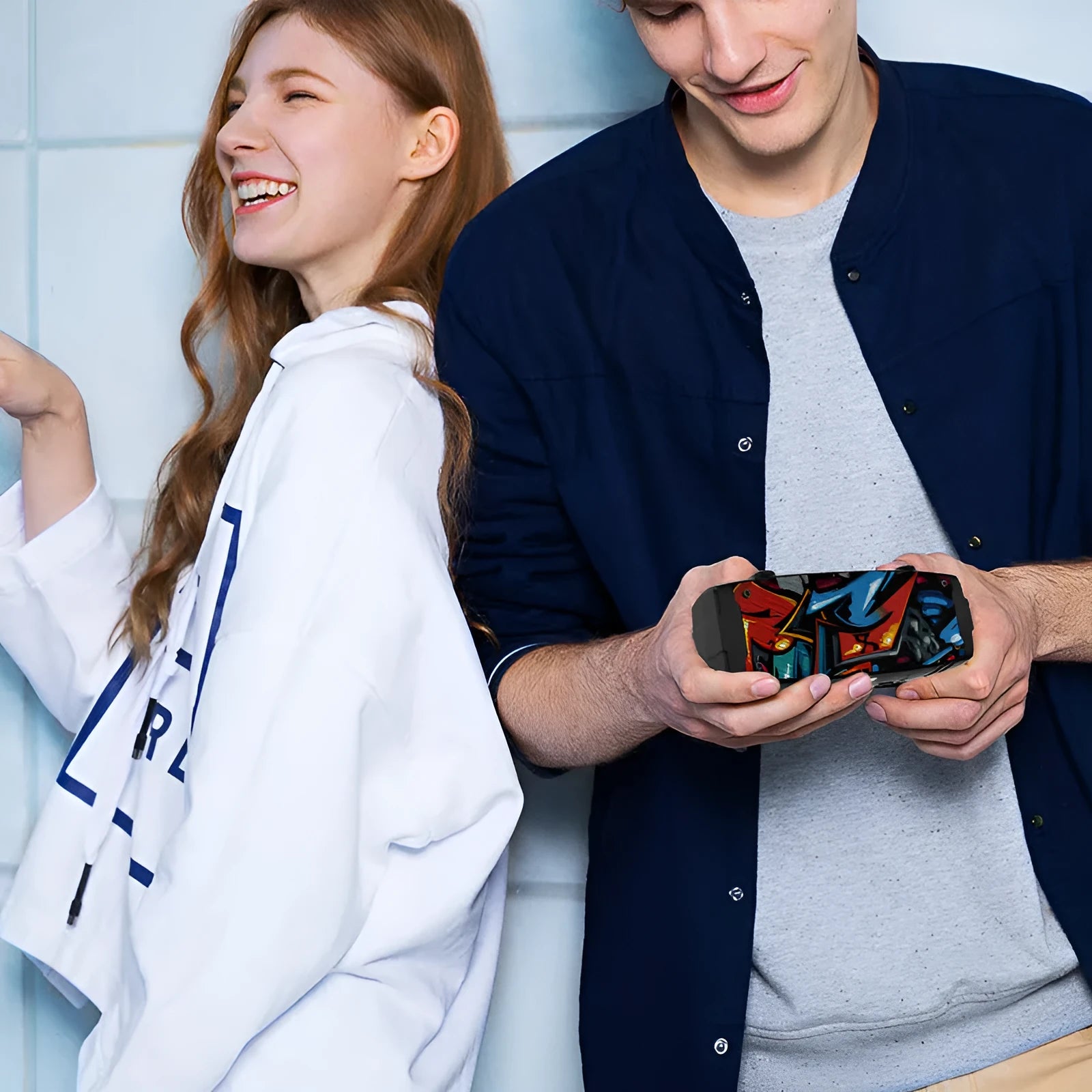 Portable Bluetooth speaker showing colour options: black, blue, camouflage, graffiti, hip hop, and red