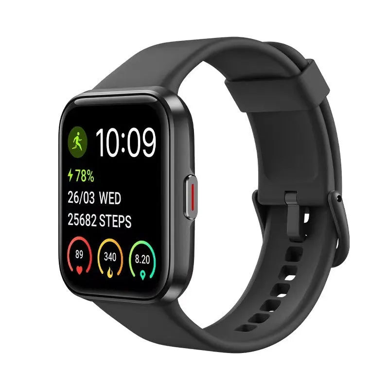 Smart watch with colour screen displaying health metrics, shown in black, blue, green, and pink colour options
