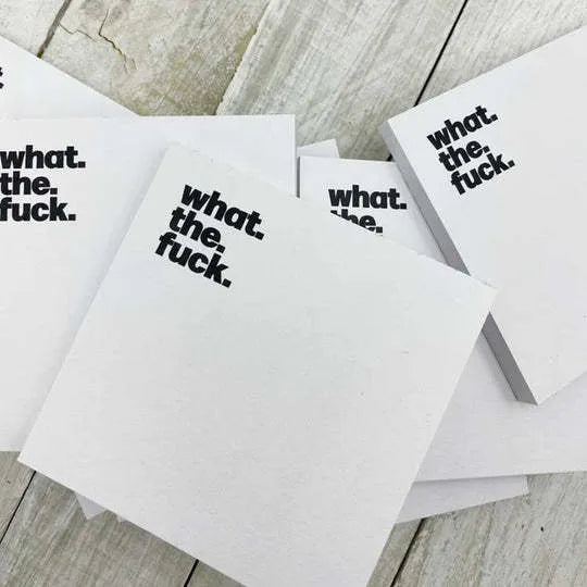 Square 7.5cm sticky note pad with adhesive strip and printed English text on cover.