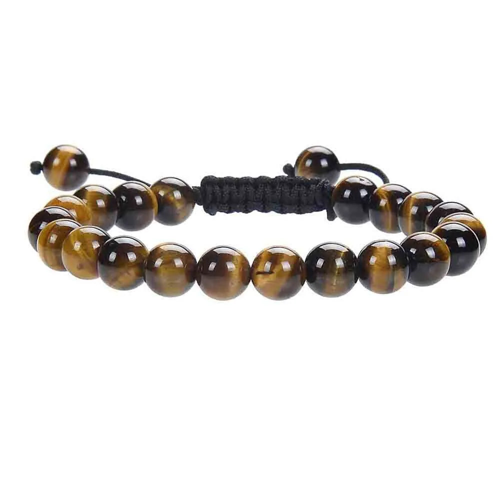 Women's flat knot braided healing bracelet with geometric texture and gemstone beads