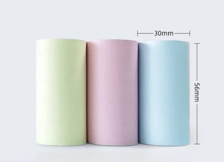 Roll of 57x30mm pink and yellow blue thermal paper for wrong question printers.