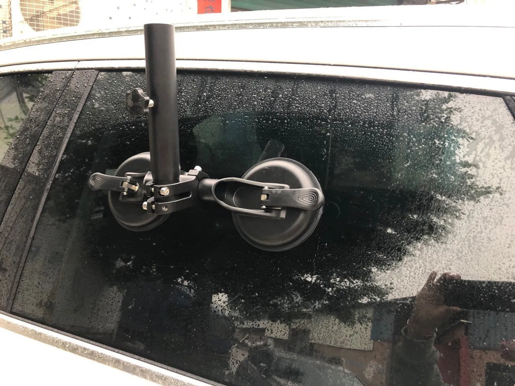 Black off-road car sucker base flagpole mount with round glass sucker and ABS plastic construction