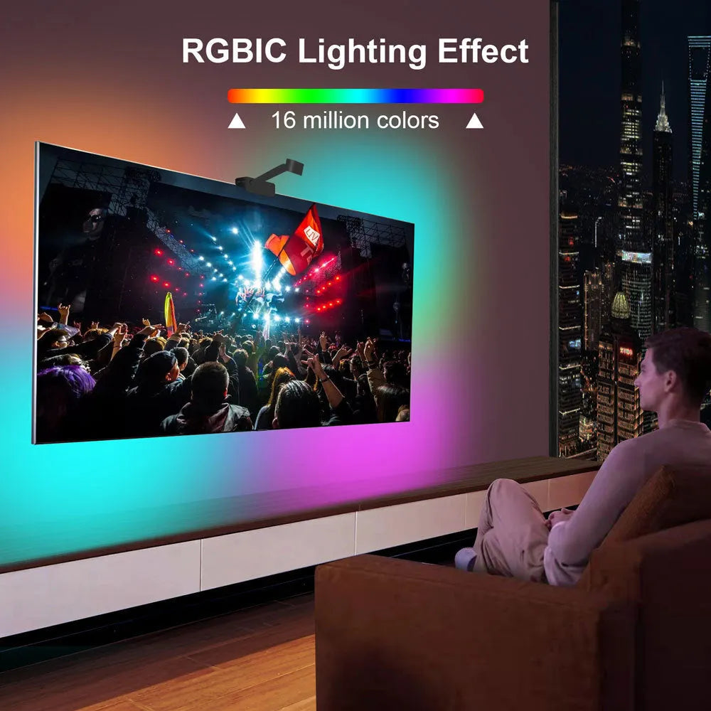 Smart TV LED backlight strip with camera controller and remote for ambient lighting
