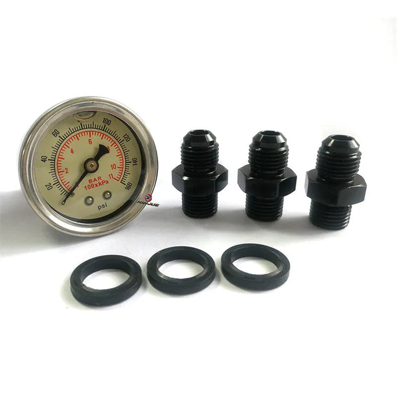 Black CNC aluminium fuel pressure regulator with adjustment port and mounting strap