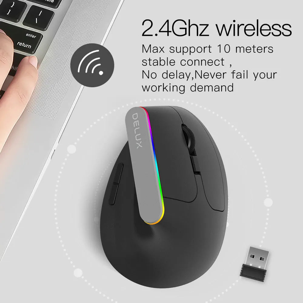 M618C vertical ergonomic wireless RGB mouse in black or white with hand-held design