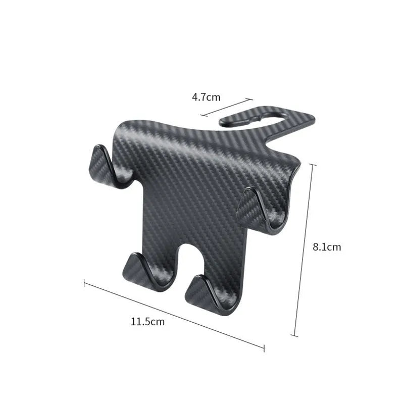 Black ABS plastic car hook and mobile phone holder bracket for rear seat back storage.