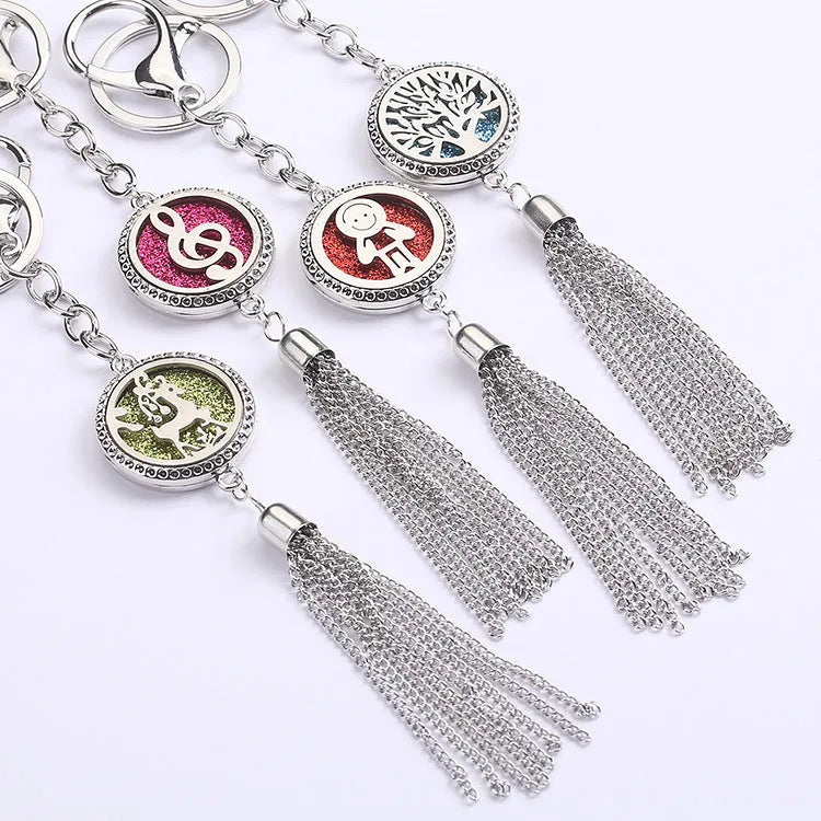 Alloy aromatherapy car pendant diffuser with tassel design and cotton pads for vehicle scenting