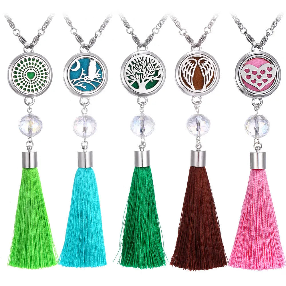 Alloy aromatherapy car pendant diffuser with tassel design and cotton pads for vehicle scenting