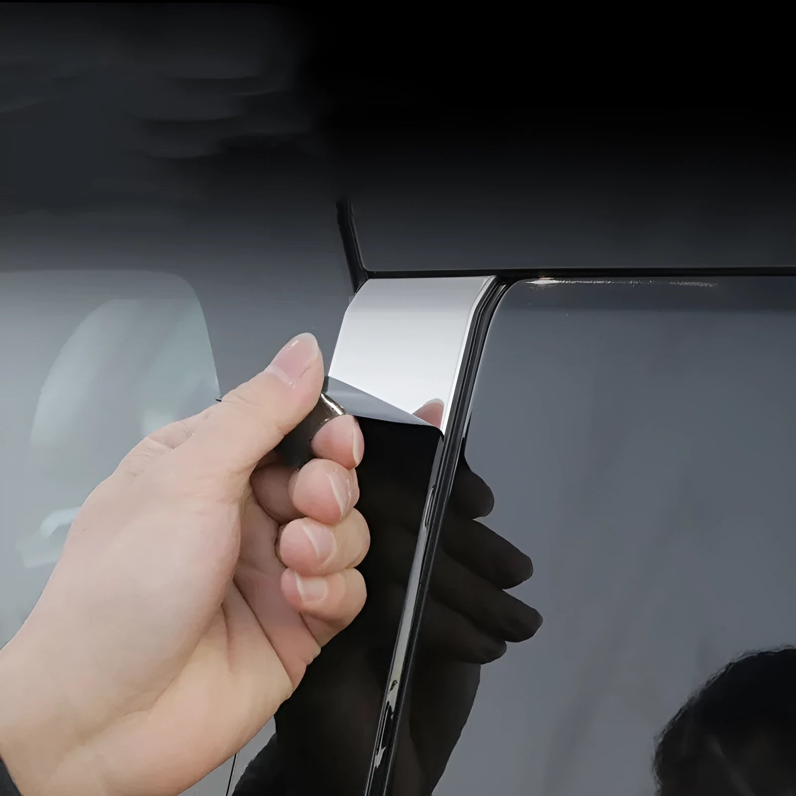 Set of protective films for 2023 Mitsubishi Outlander A, B and C pillar columns in carbon fibre pattern.