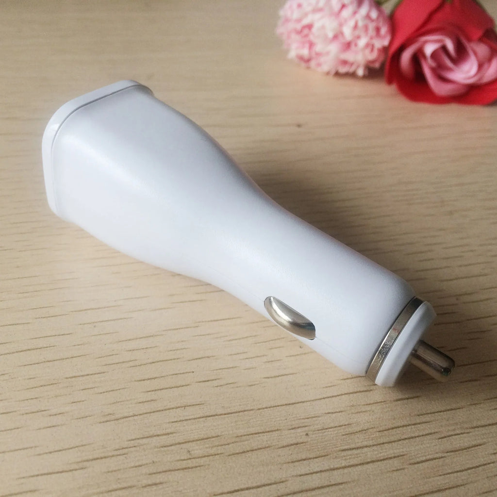 White single-port USB car fast charger with QC2.0 certification, compact rectangular design