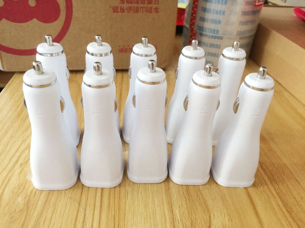 White single-port USB car fast charger with QC2.0 certification, compact rectangular design