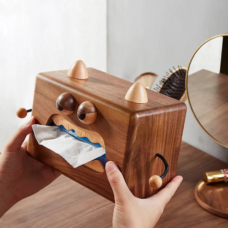 Little Monster cartoon design wooden tissue box in walnut beech colour