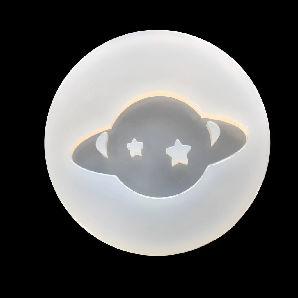 Silicone epoxy mould for making a 6.5cm Full Mirror Planet ornament with a flat base.
