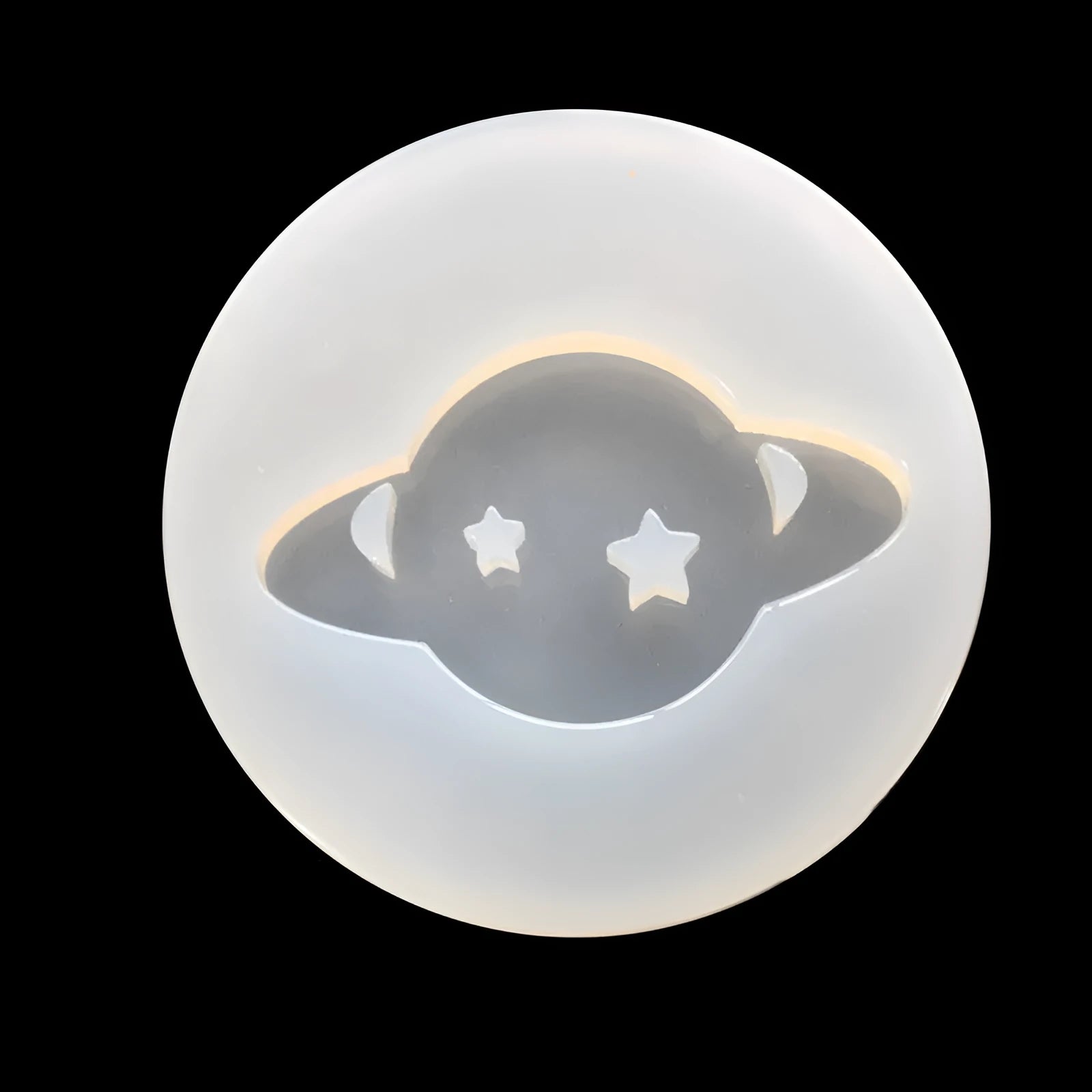 Silicone epoxy mould for making a 6.5cm Full Mirror Planet ornament with a flat base.