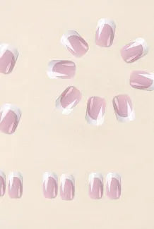 24 white plaid pattern false nail tips with adhesive backing