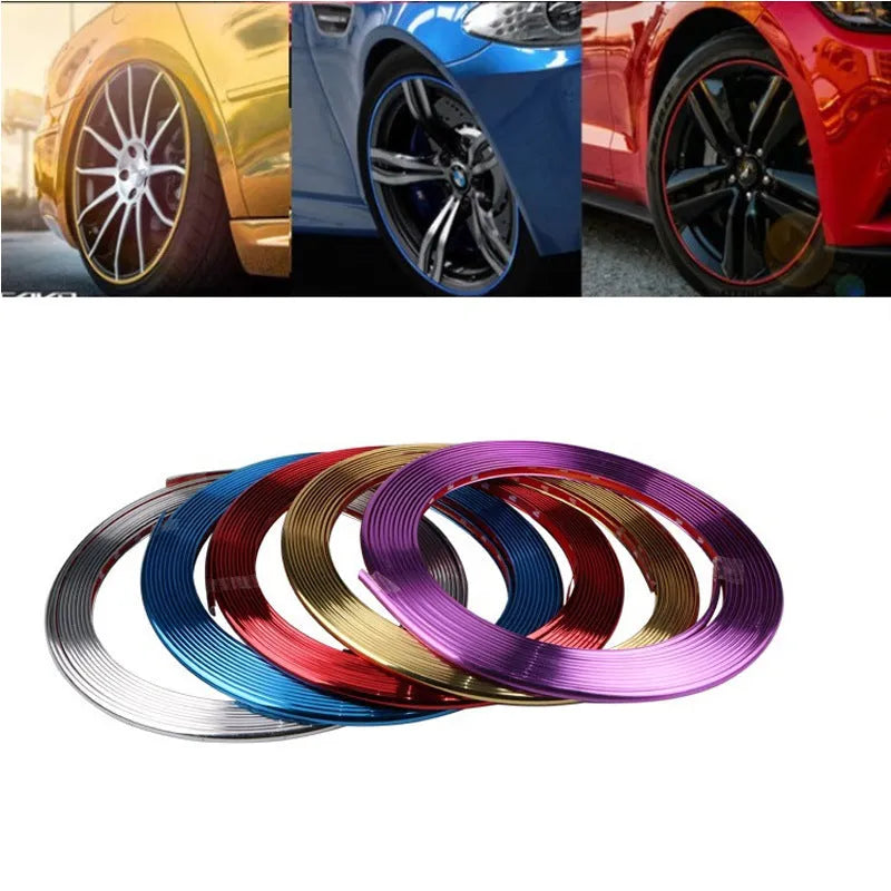 Electroplated purple PVC wheel hub trim on 8-metre roll for car alloy wheel edge protection