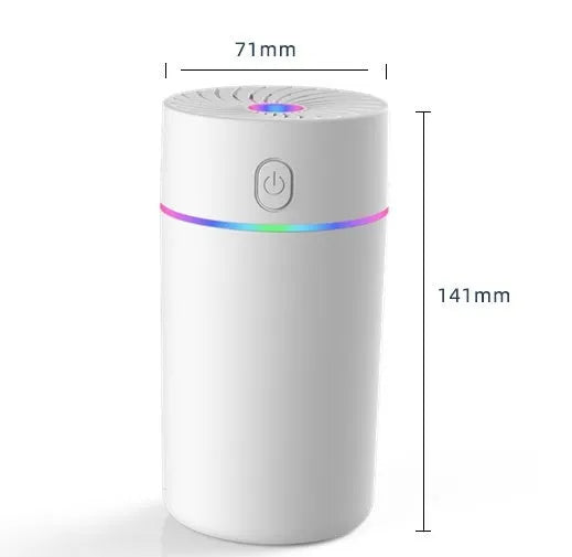 USB car mini humidifier with aromatherapy function in black or white, showing compact design for vehicle use