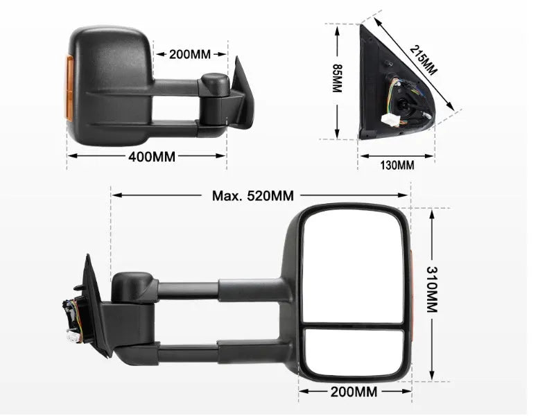 Black electric exterior rear view mirror for Nissan NP300 D23 2015-on models