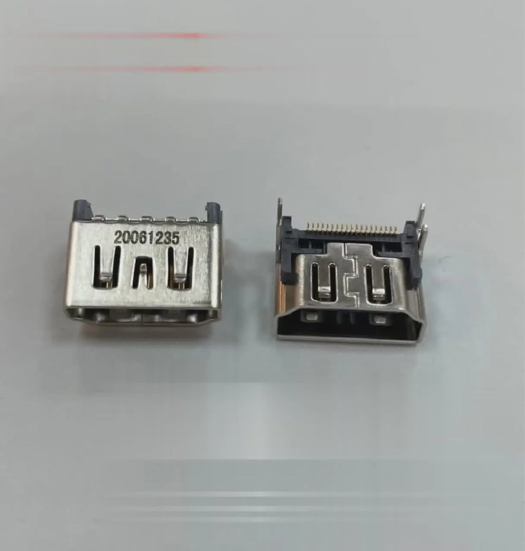 Silver HDMI interface host socket with 19-pin configuration for digital signal transmission