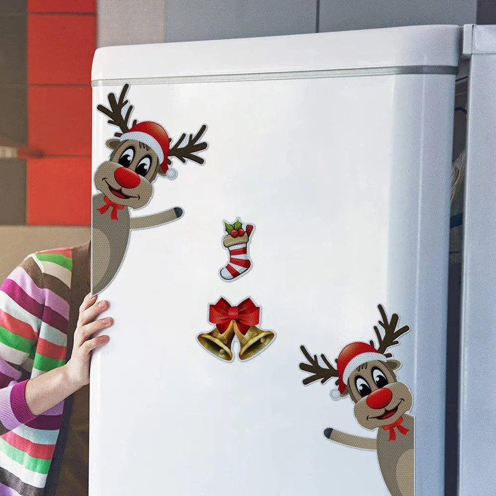 Christmas elk bell magnetic luminous reflective bumper stickers with cartoon design