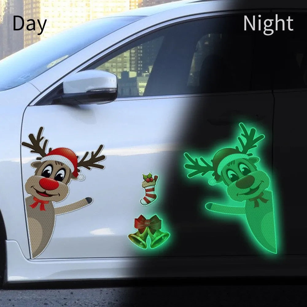 Christmas elk bell magnetic luminous reflective bumper stickers with cartoon design