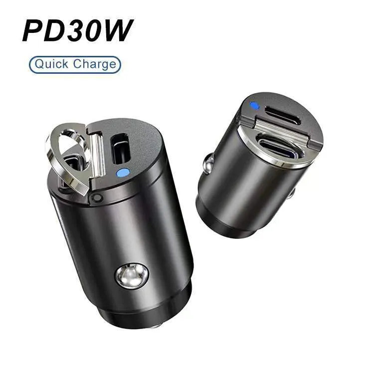 Mini 30W car cigarette lighter charger with compact zinc alloy housing