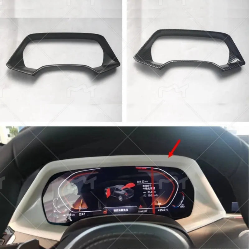 BMW X5 dashboard decorative frame in carbon fibre or peach wood finish