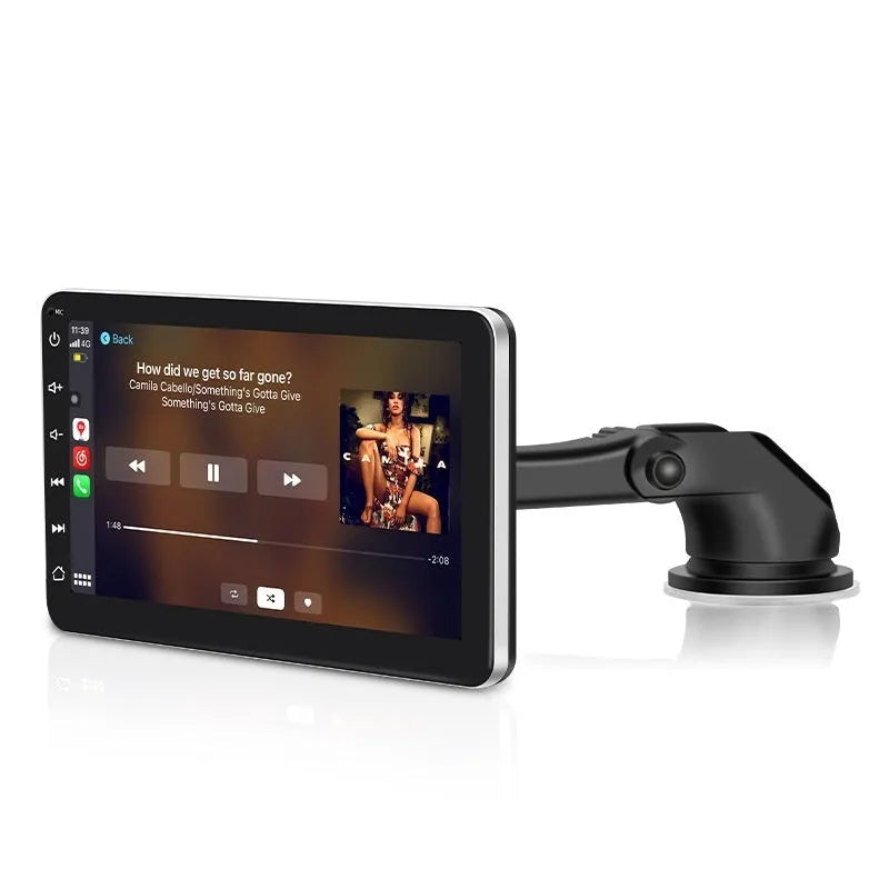 7-inch wireless CarPlay GPS navigation system with reversing camera on a car windscreen bracket.