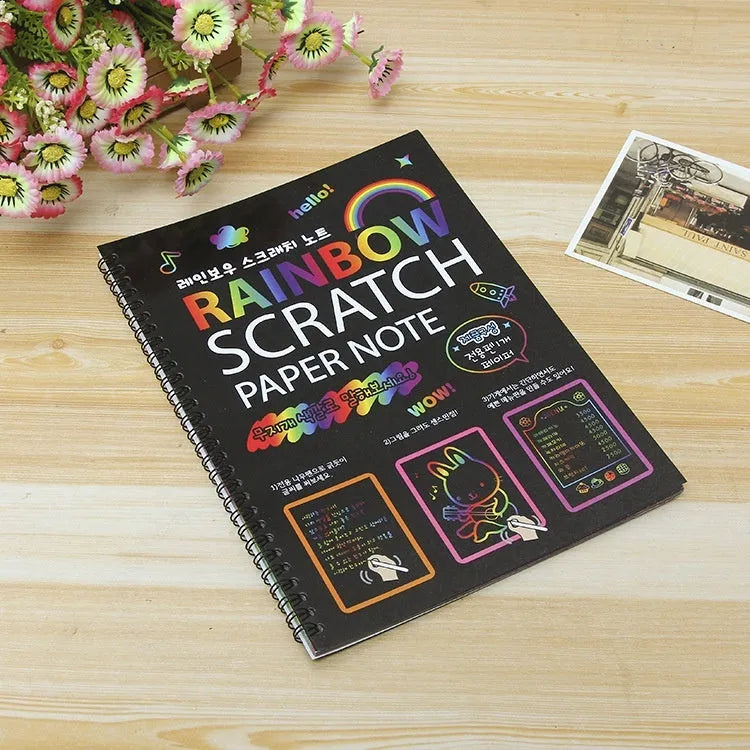 Large children's scratch art paper with colourful puzzle patterns for DIY scraping painting, size 26x19 cm.