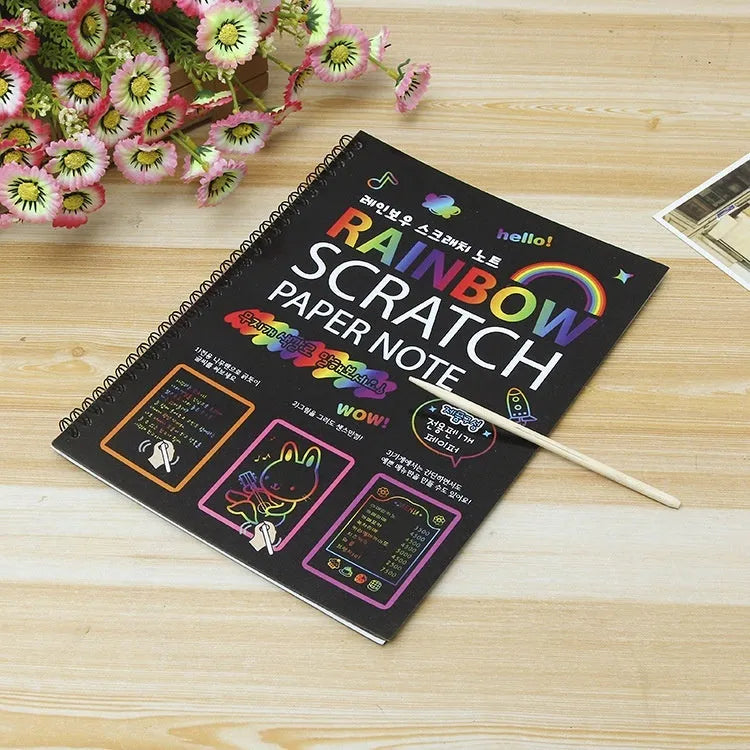 Large children's scratch art paper with colourful puzzle patterns for DIY scraping painting, size 26x19 cm.