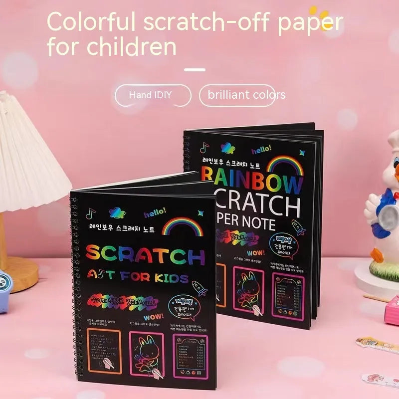 Large children's scratch art paper with colourful puzzle patterns for DIY scraping painting, size 26x19 cm.