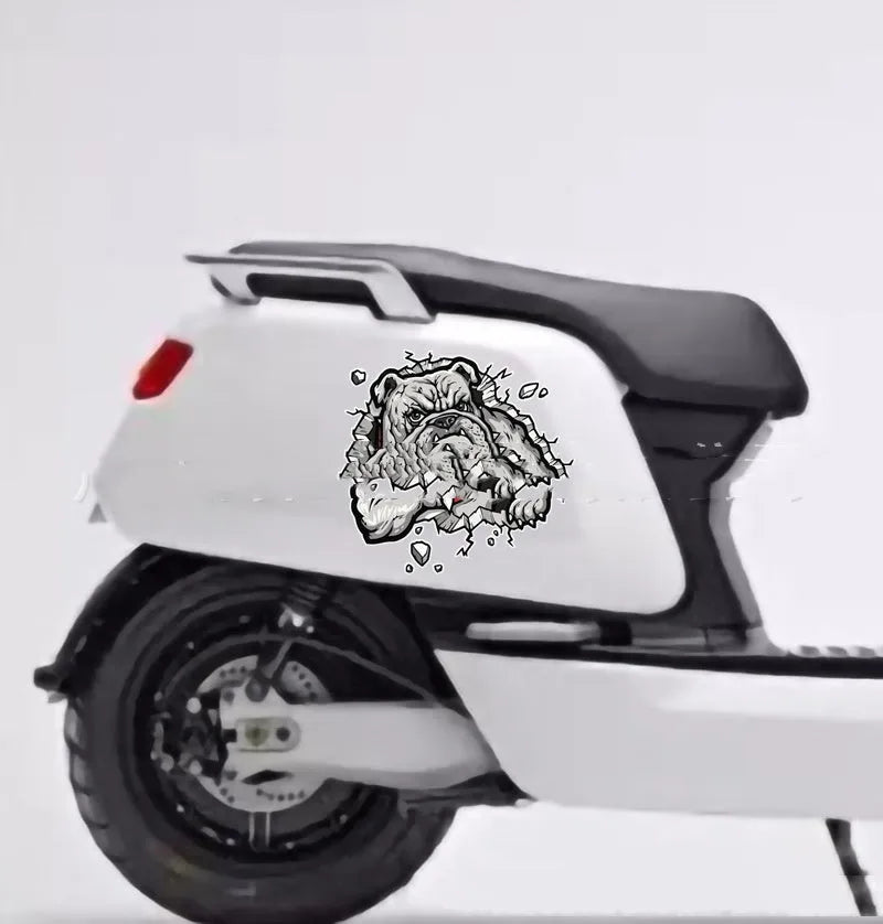 Grey dog pattern motorcycle decorative sticker with 17x17cm dimensions and customisable size