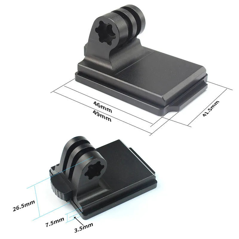 Black aluminium alloy and plastic GoPro helmet holder extension rod with quick-release bracket.