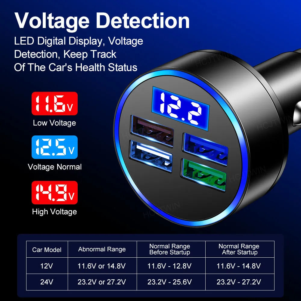 Black multi-port car charger for vehicle cigarette lighter with multiple USB ports