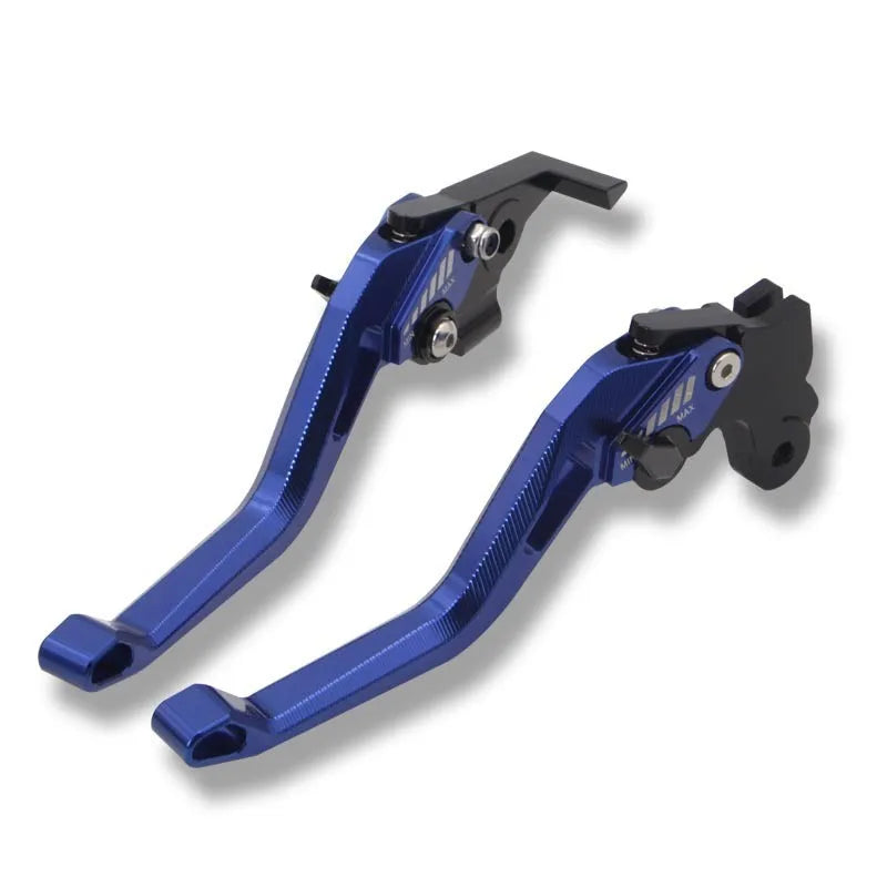 Motorcycle metal clutch lever and pull rod in two-finger design, shown in multiple colour options.