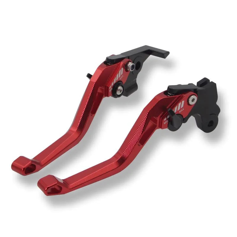 Motorcycle metal clutch lever and pull rod in two-finger design, shown in multiple colour options.