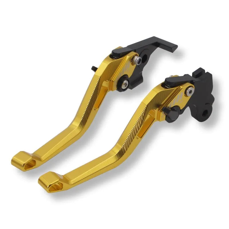 Motorcycle metal clutch lever and pull rod in two-finger design, shown in multiple colour options.