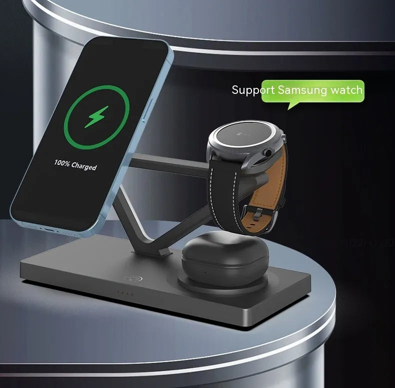 Five-in-one wireless charging night lamp with magnetic phone bracket, watch charging station and circular charging base