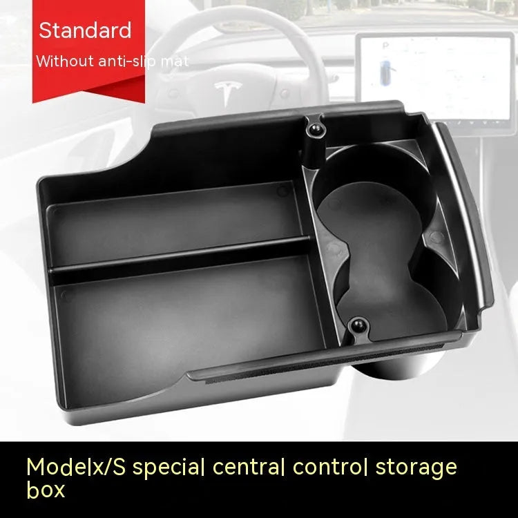Plastic storage box organiser for Tesla Model 3, Model X, and Model S centre console.